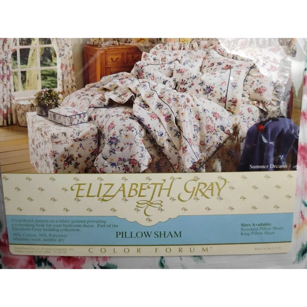 3 Elizabeth Gray Standard Pillow Sham Summer Dream Pattern Floral w Piping Trim